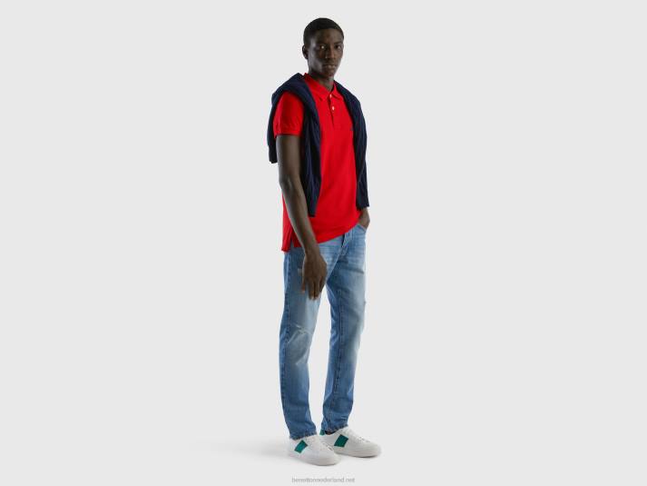 Heren Benetton rode slim fit polo rood 4R624600