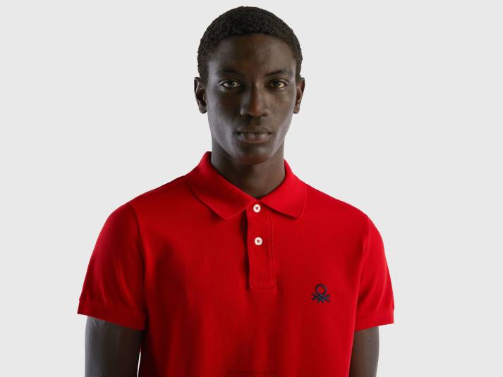 Heren Benetton rode slim fit polo rood 4R624600