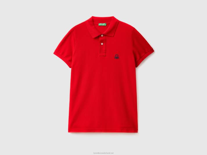 Heren Benetton rode slim fit polo rood 4R624600