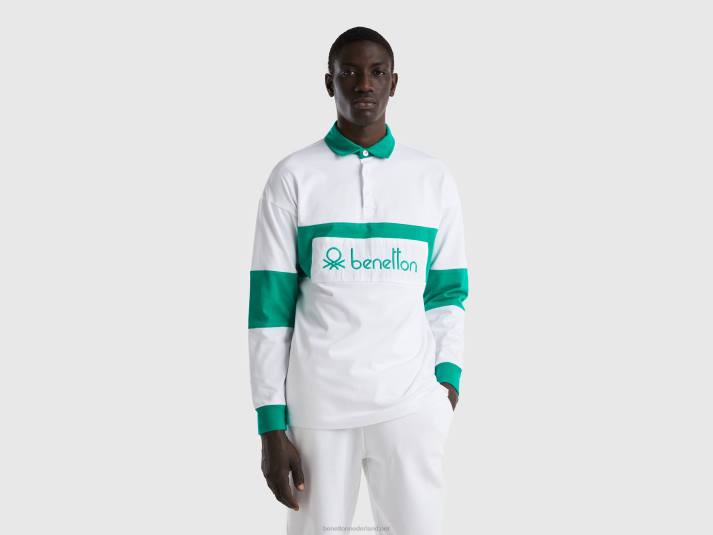 Heren Benetton rugbypolo van biologisch katoen groente 4R621396