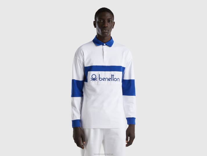Heren Benetton rugbypolo van biologisch katoen helderblauw 4R621401