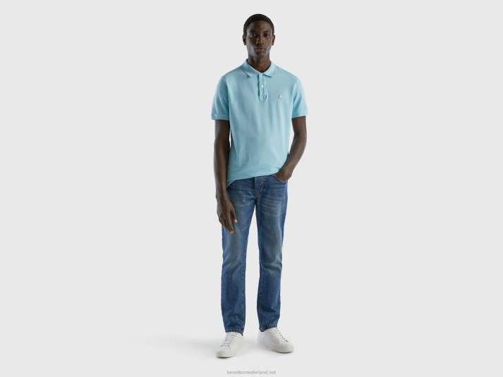 Heren Benetton turquoise regular fit polo turkoois 4R621395