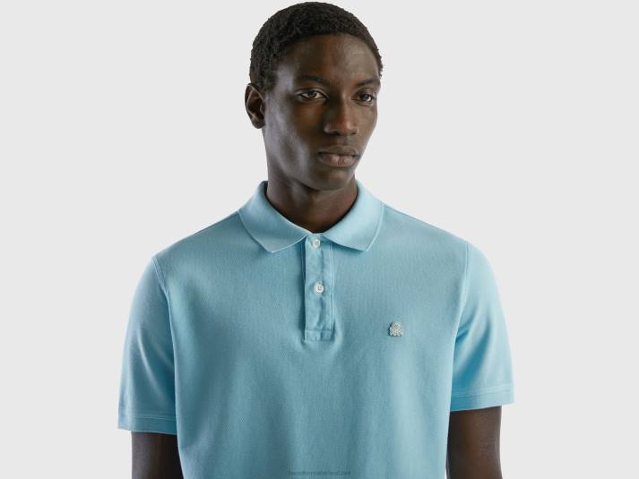 Heren Benetton turquoise regular fit polo turkoois 4R621395