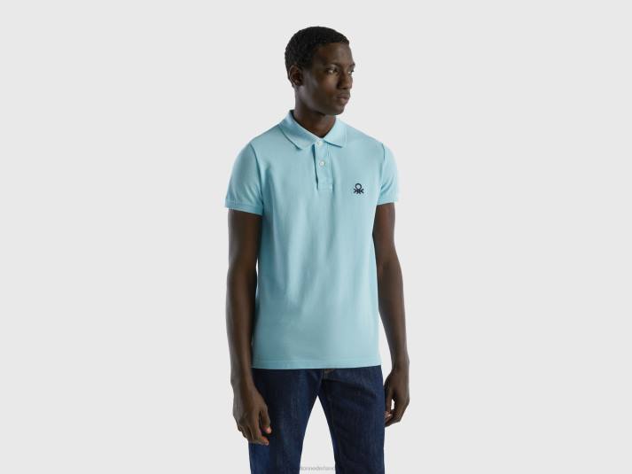 Heren Benetton turquoise slimfit polo turkoois 4R621385
