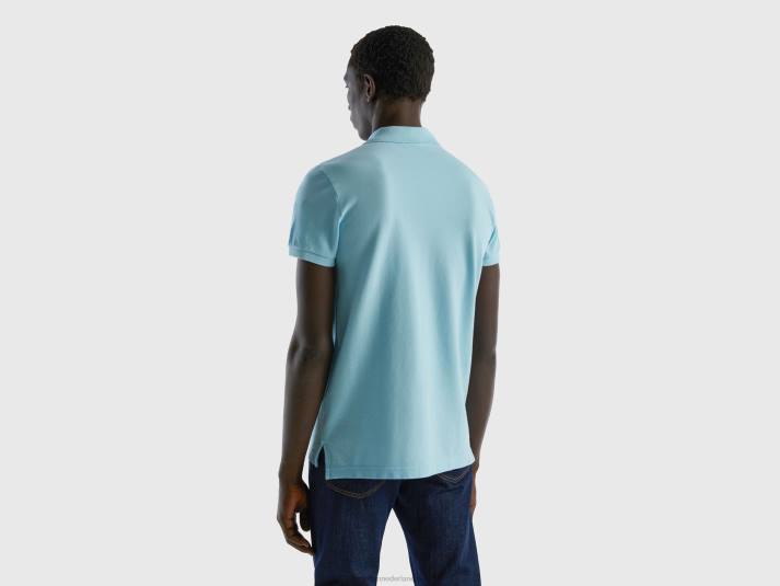 Heren Benetton turquoise slimfit polo turkoois 4R621385