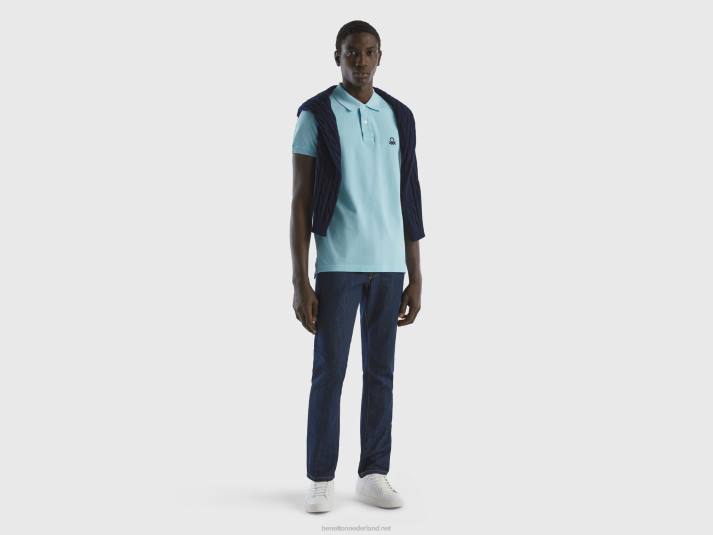 Heren Benetton turquoise slimfit polo turkoois 4R621385