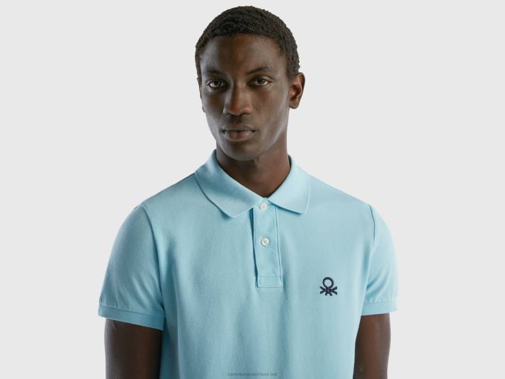 Heren Benetton turquoise slimfit polo turkoois 4R621385