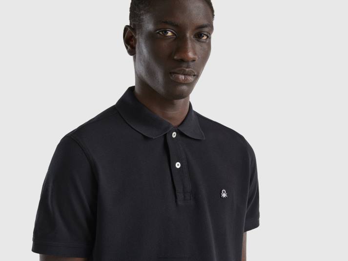 Heren Benetton zwarte polo met normale pasvorm zwart 4R624604