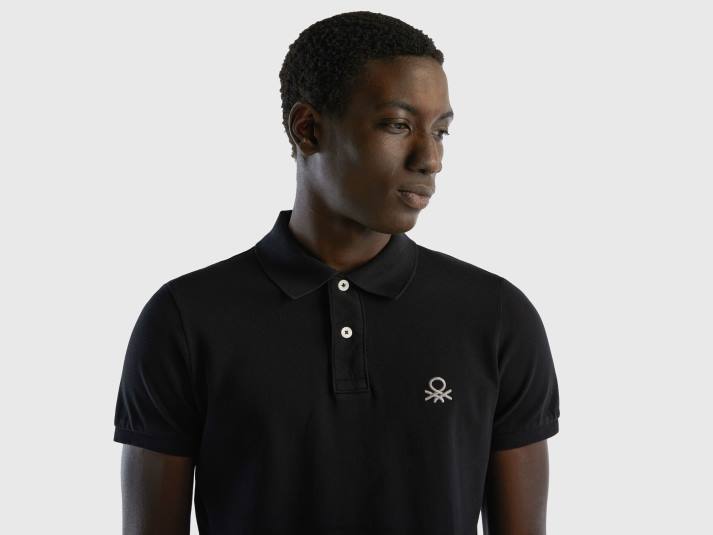 Heren Benetton zwarte slim fit polo zwart 4R624606