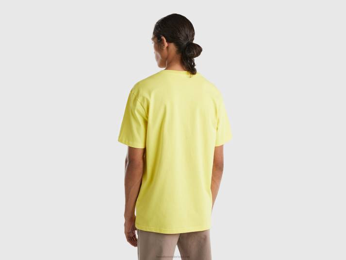Heren Benetton Basic t-shirt van 100% biologisch katoen geel 4R621269