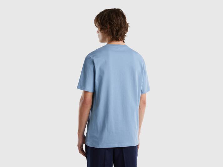 Heren Benetton Basic t-shirt van 100% biologisch katoen luchtmacht blauw 4R621300