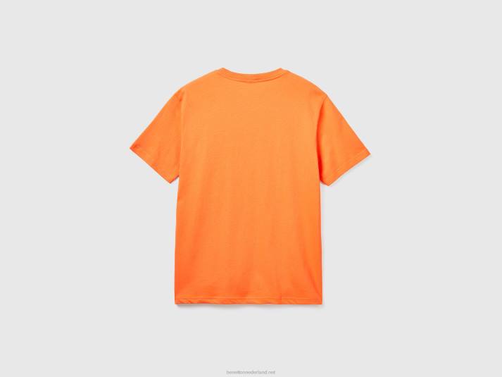 Heren Benetton Basic t-shirt van 100% biologisch katoen oranje 4R624476