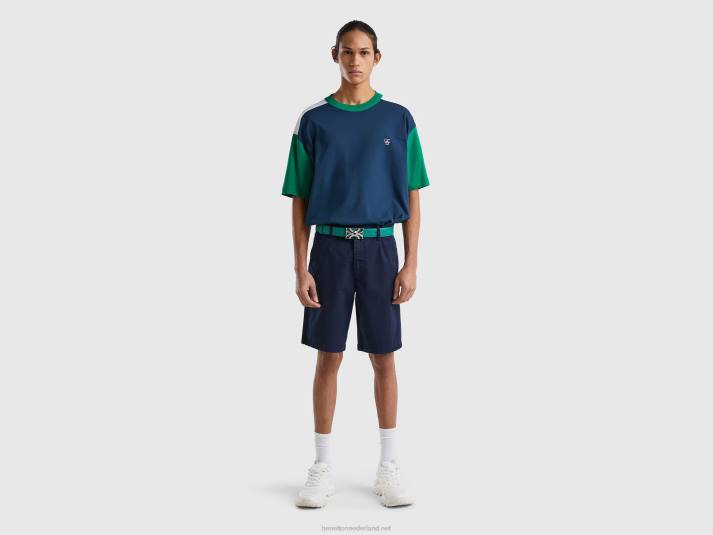 Heren Benetton T-shirt met kleurvlakken van biologisch katoen luchtmacht blauw 4R621265
