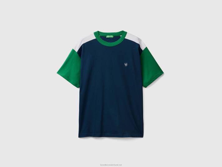 Heren Benetton T-shirt met kleurvlakken van biologisch katoen luchtmacht blauw 4R621265