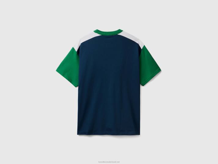 Heren Benetton T-shirt met kleurvlakken van biologisch katoen luchtmacht blauw 4R621265