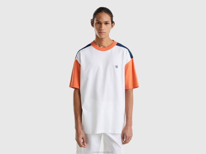 Heren Benetton T-shirt met kleurvlakken van biologisch katoen wit 4R624492