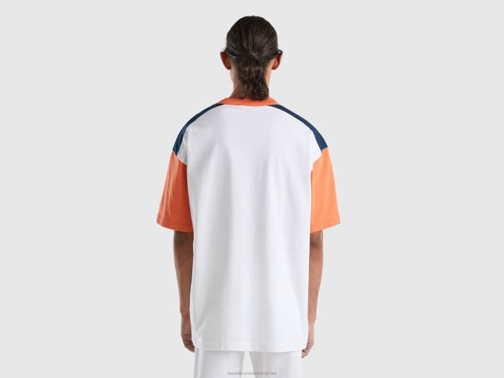 Heren Benetton T-shirt met kleurvlakken van biologisch katoen wit 4R624492