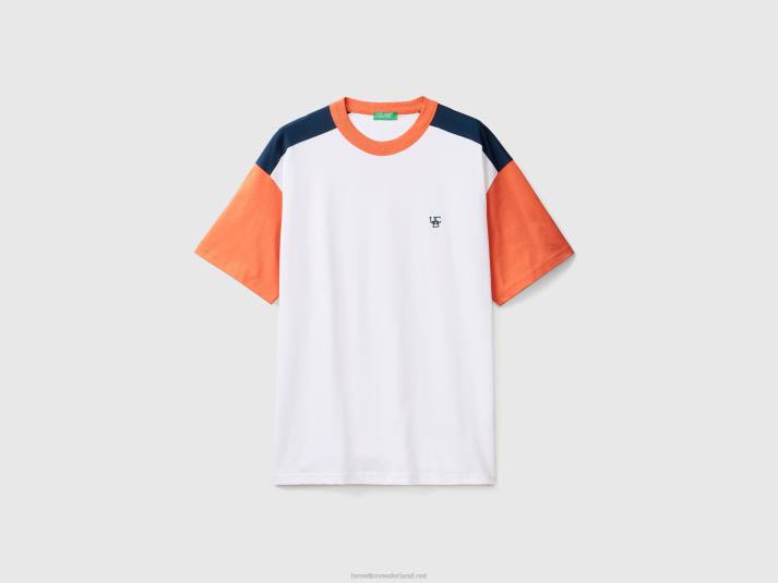 Heren Benetton T-shirt met kleurvlakken van biologisch katoen wit 4R624492