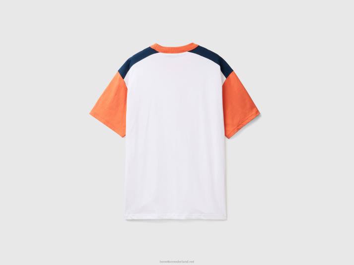 Heren Benetton T-shirt met kleurvlakken van biologisch katoen wit 4R624492