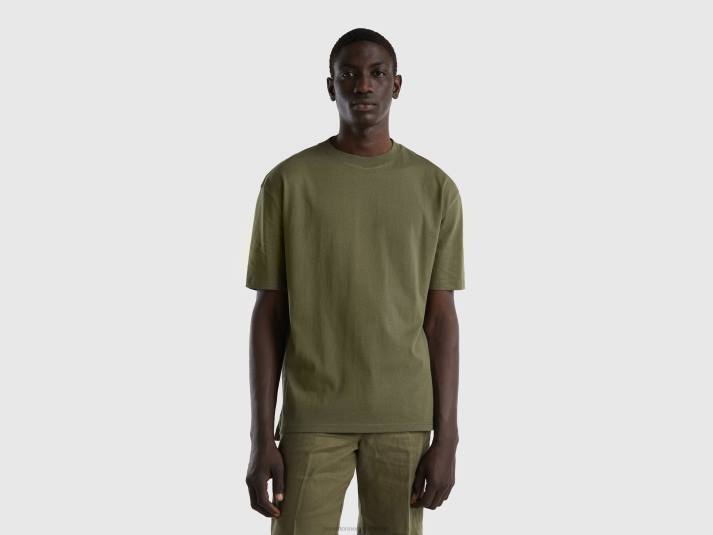 Heren Benetton T-shirt met korte mouwen en splitten militair groen 4R621231