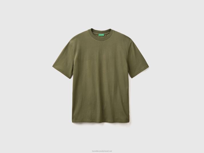 Heren Benetton T-shirt met korte mouwen en splitten militair groen 4R621231