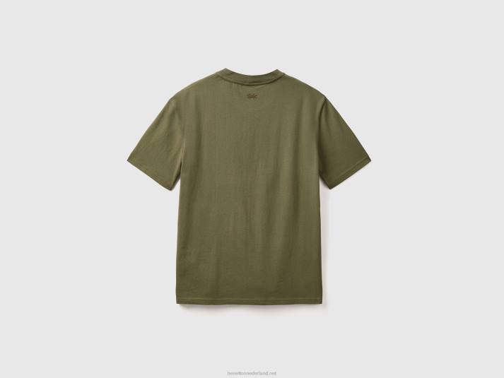 Heren Benetton T-shirt met korte mouwen en splitten militair groen 4R621231