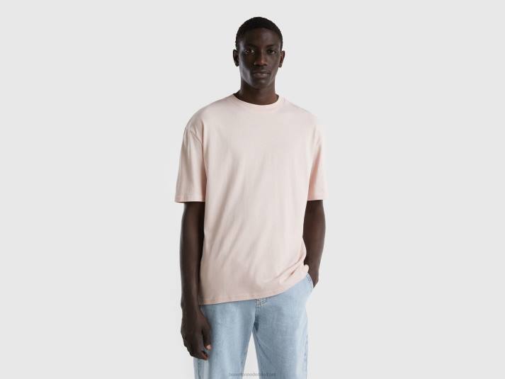 Heren Benetton T-shirt met korte mouwen en splitten zacht roze 4R621235