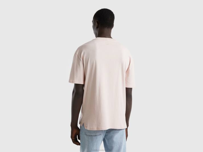 Heren Benetton T-shirt met korte mouwen en splitten zacht roze 4R624475