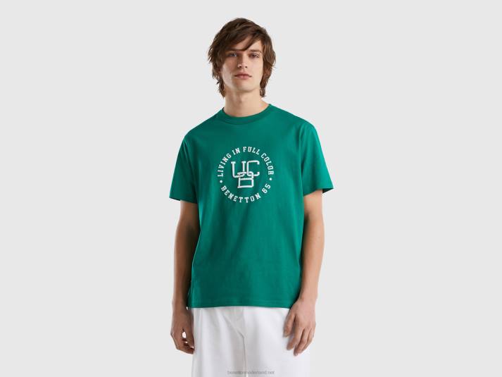 Heren Benetton T-shirt met ronde hals en print donkergroen 4R621237