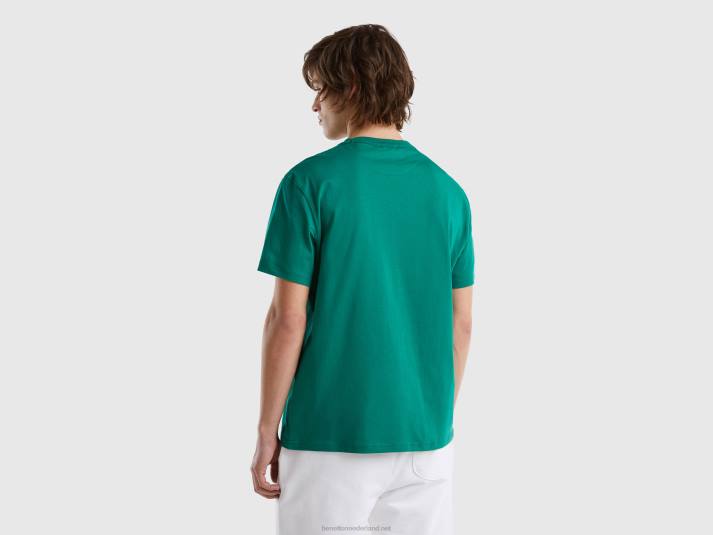 Heren Benetton T-shirt met ronde hals en print donkergroen 4R624439