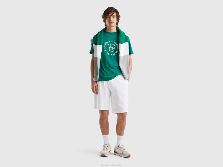 Heren Benetton T-shirt met ronde hals en print donkergroen 4R624439