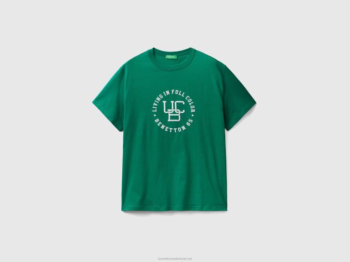 Heren Benetton T-shirt met ronde hals en print donkergroen 4R624439