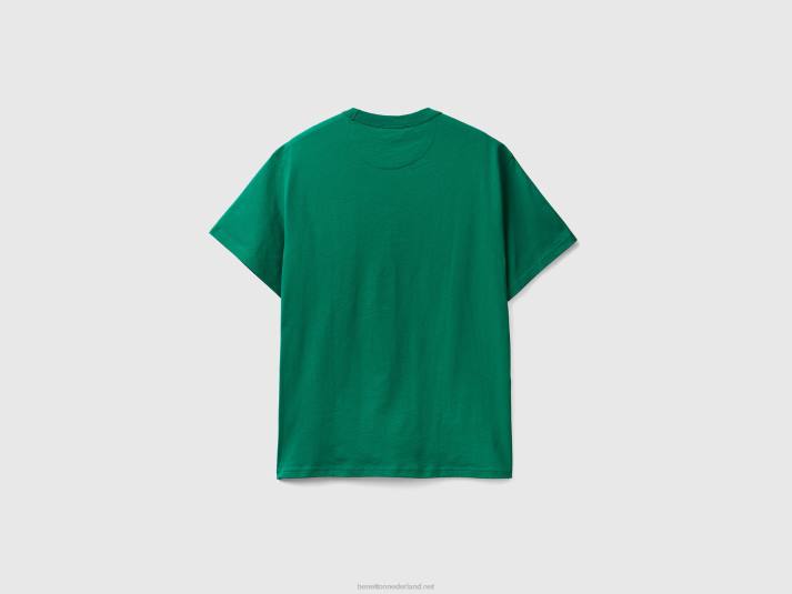 Heren Benetton T-shirt met ronde hals en print donkergroen 4R624439