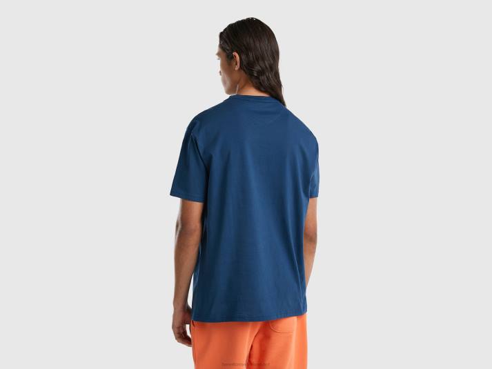 Heren Benetton T-shirt met ronde hals en print luchtmacht blauw 4R621249