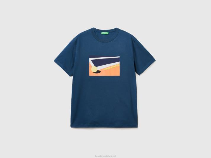Heren Benetton T-shirt met ronde hals en print luchtmacht blauw 4R621249