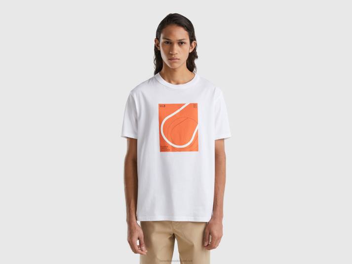 Heren Benetton T-shirt met ronde hals en print wit 4R624449
