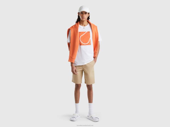 Heren Benetton T-shirt met ronde hals en print wit 4R624449