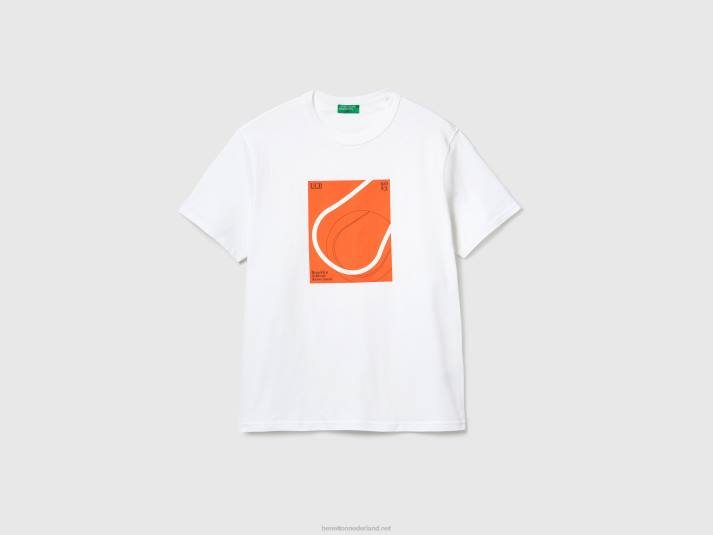 Heren Benetton T-shirt met ronde hals en print wit 4R624449