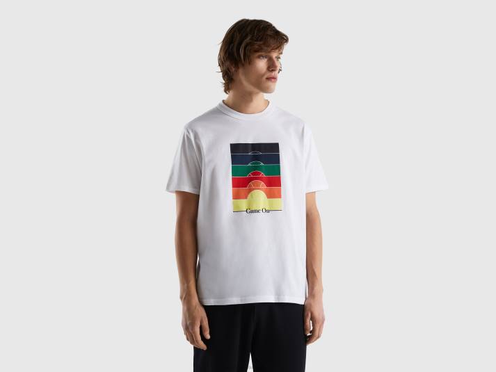 Heren Benetton T-shirt met ronde hals en print wit 4R624459