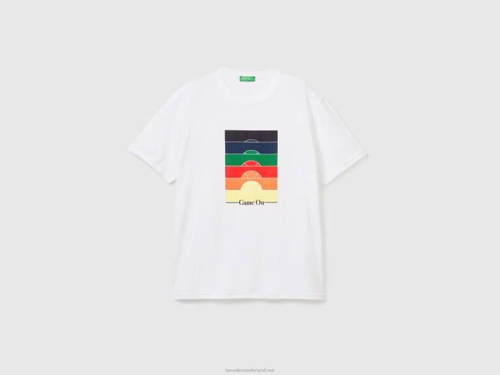 Heren Benetton T-shirt met ronde hals en print wit 4R624459