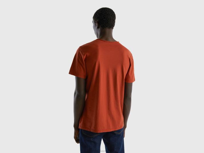 Heren Benetton T-shirt met v-hals van 100% katoen bruin 4R621209