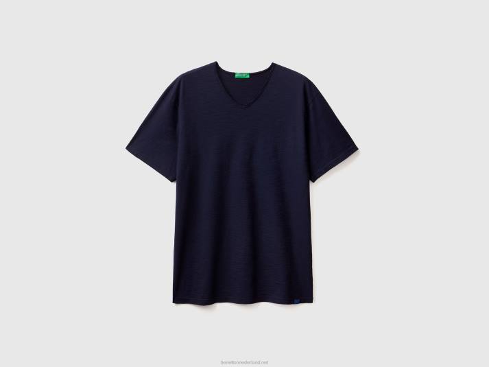 Heren Benetton T-shirt met v-hals van 100% katoen donkerblauw 4R621290