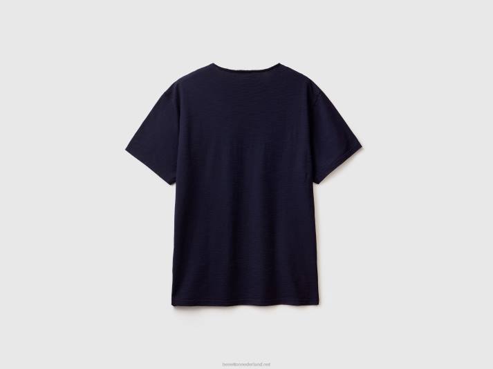 Heren Benetton T-shirt met v-hals van 100% katoen donkerblauw 4R621290