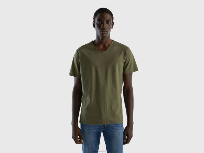Heren Benetton T-shirt met v-hals van 100% katoen militair groen 4R621230