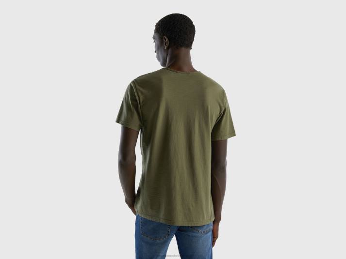 Heren Benetton T-shirt met v-hals van 100% katoen militair groen 4R621230