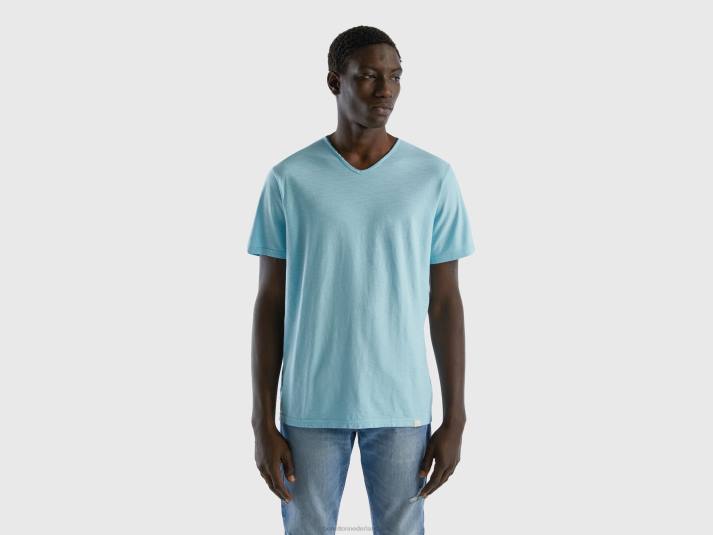 Heren Benetton T-shirt met v-hals van 100% katoen turkoois 4R624440