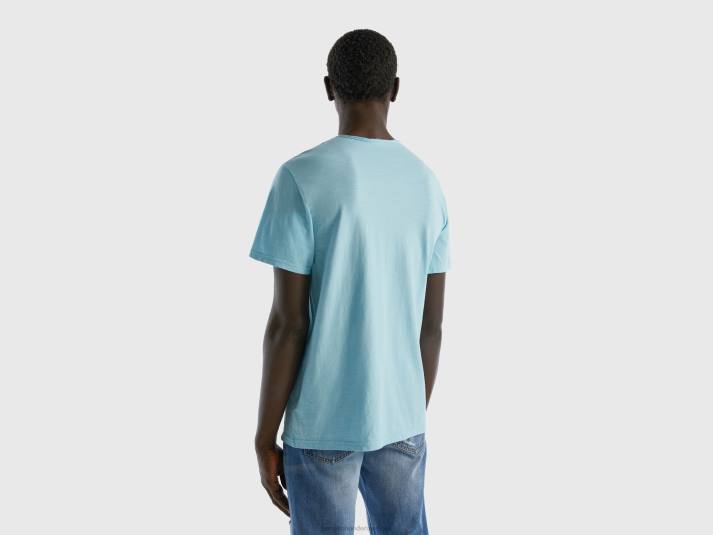 Heren Benetton T-shirt met v-hals van 100% katoen turkoois 4R624440