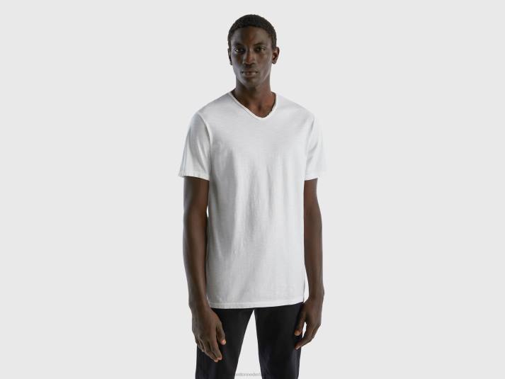 Heren Benetton T-shirt met v-hals van 100% katoen wit 4R621288