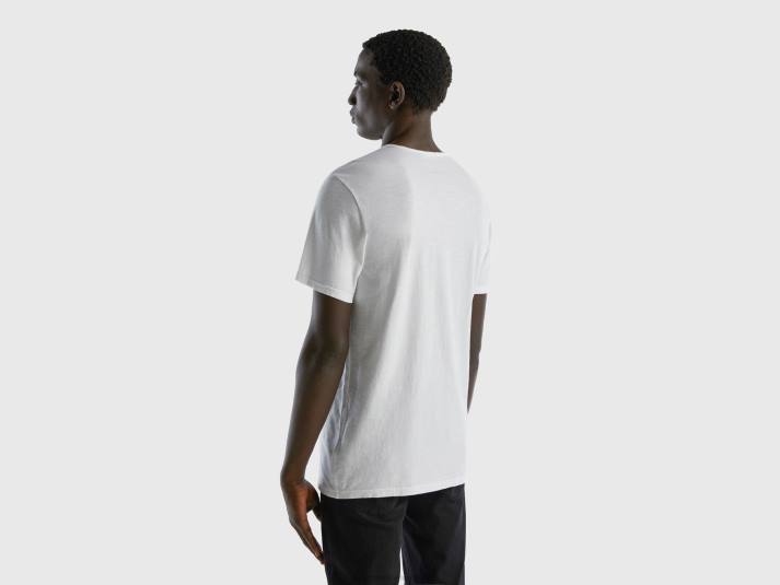 Heren Benetton T-shirt met v-hals van 100% katoen wit 4R621288
