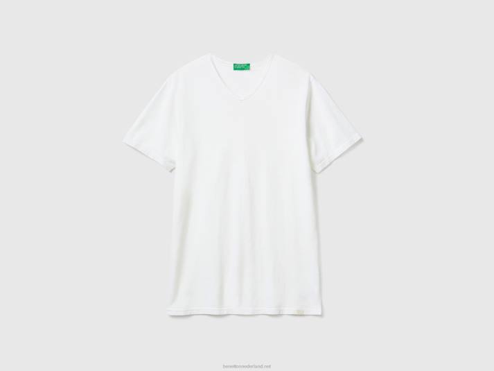 Heren Benetton T-shirt met v-hals van 100% katoen wit 4R621288